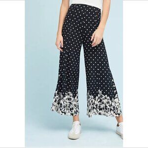 Anthropologie Chesapeake wide leg pants black white floral polka dot cropped 10